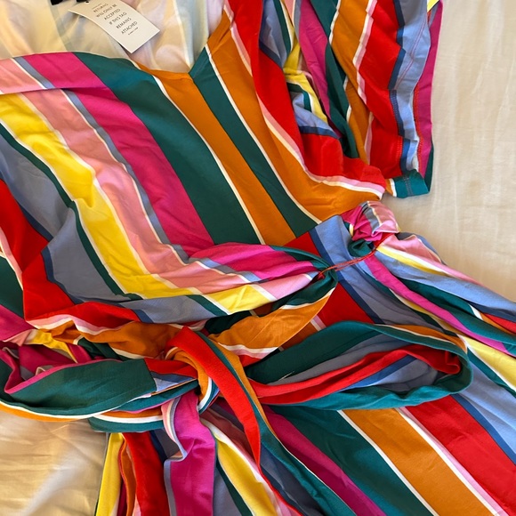 NWT Eloquii Bright Rainbow Striped Wrap Dress - Picture 3 of 5